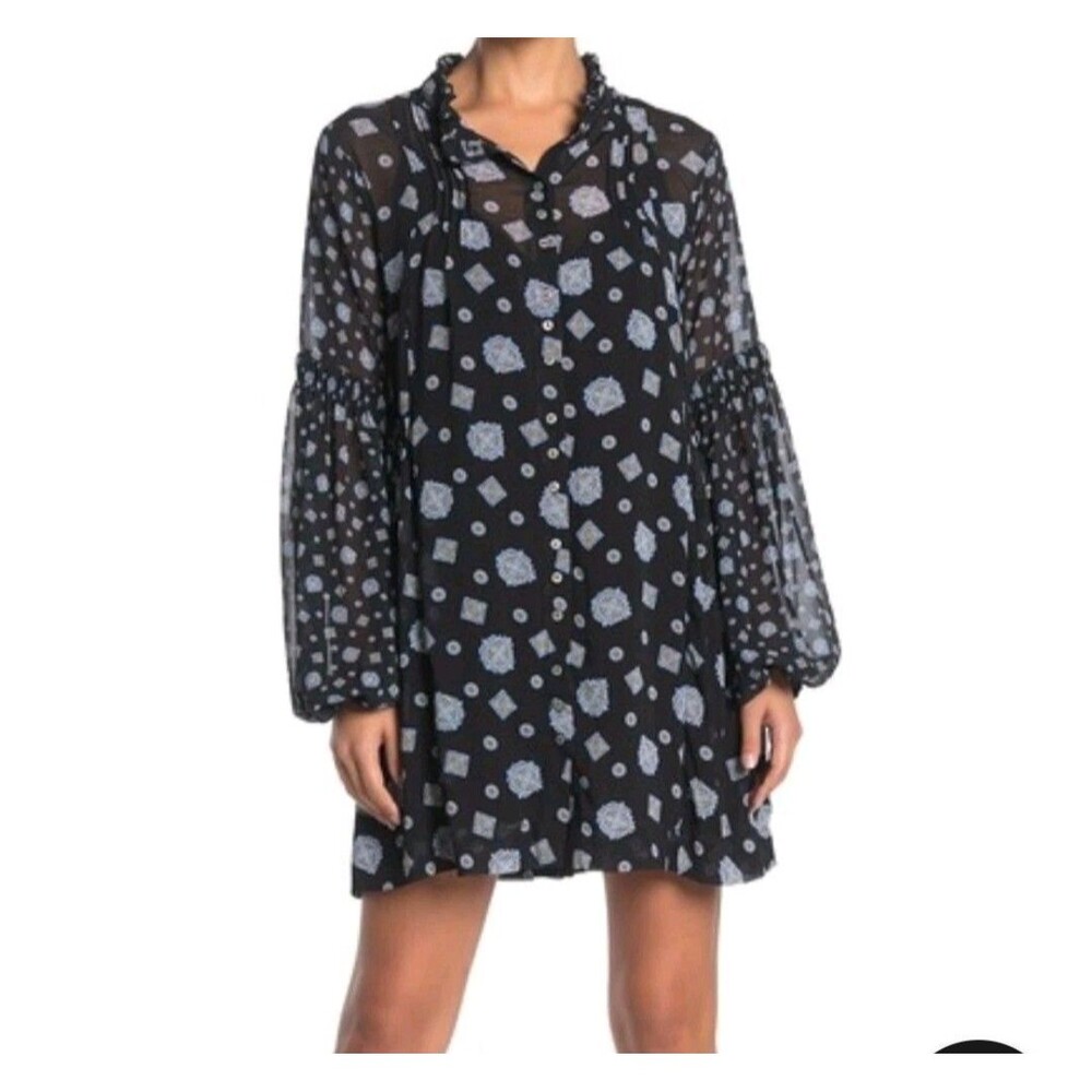 Black Free People Turn Turn Mock Neck Mini Dress, sz L - Picture 2 of 8